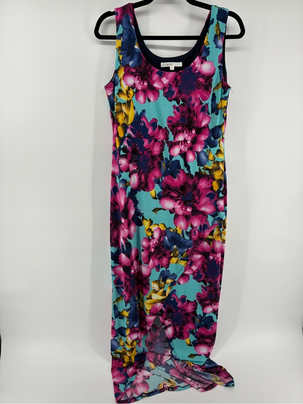 Floral Sleeveless Maxi Dress in Turquoise and Magenta